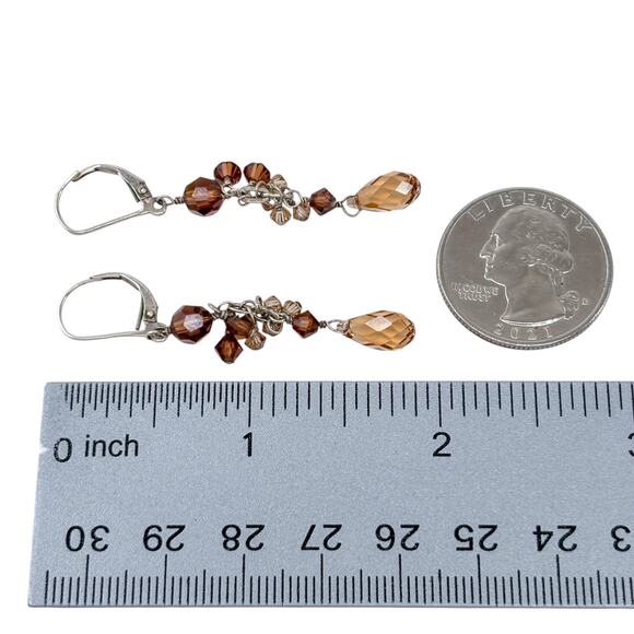 Estate Sterling Silver 925 Chocolate Crystal Dangle Latchback Earrings - Picture 6 of 7
